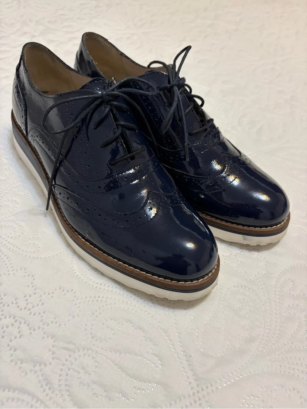 Boden Nina Patent Platform Brogues - Navy